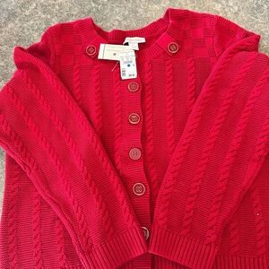 Christopher & Banks Vibrant Red Cable Knit Cardigan